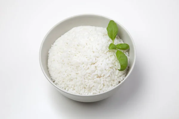 Tigela Arroz Branco Isolada Branco — Fotografia de Stock