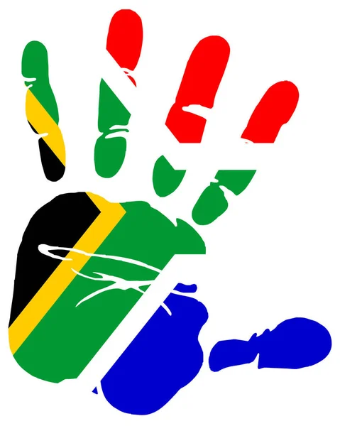 Hand Print Impression Flag South Africa — Stock Photo, Image