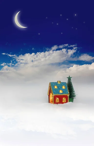 Рождественский Праздничный Свет Доме Синим Небом — стоковое фото