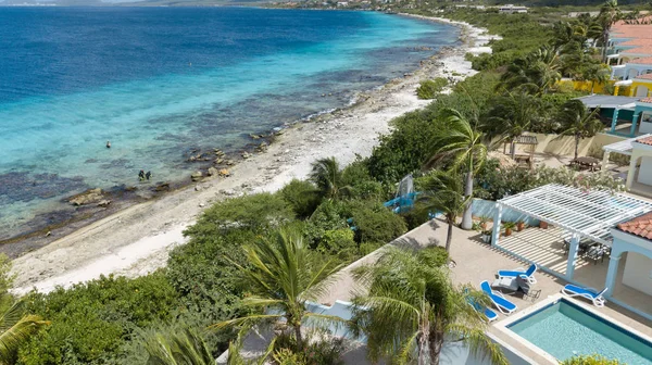 Villa Praia Costa Bonaire Ilha Caribe Mar Drone Aéreo Vista — Fotografia de Stock