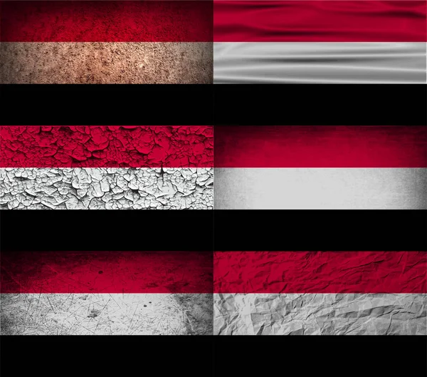 Set Sei Bandiere Yemen Con Vecchia Texture Illustrazione — Foto Stock