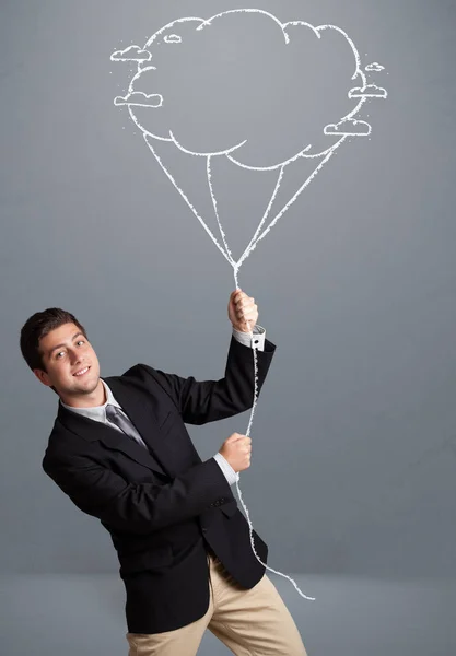 Όμορφος Νέος Άνθρωπος Που Κρατά Την Σχέδιο Μπαλονιών Σύννεφο — Φωτογραφία Αρχείου