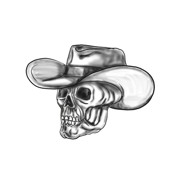 Tätowierung Illustration Eines Cowboy Totenkopfes Mit Hut Der Zur Seite — Stockfoto