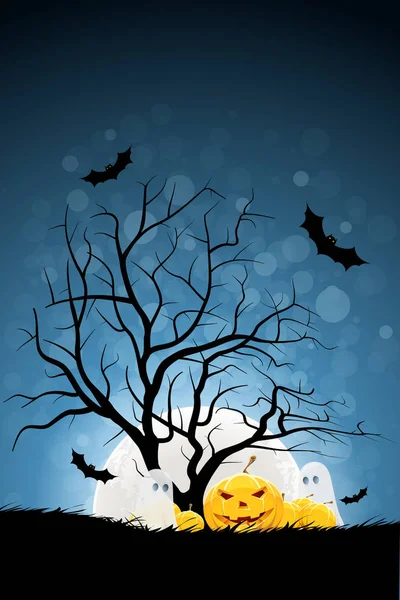 Fondo Halloween Con Calabaza Fantasma Paisaje — Foto de Stock