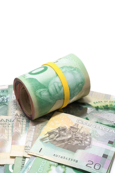 Rollo Veinte Dólares Canadienses Aislados Sobre Fondo Blanco — Foto de Stock
