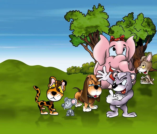 Dieren Cartoon Vrolijke Achtergrond Afbeelding Bitmap — Stockfoto