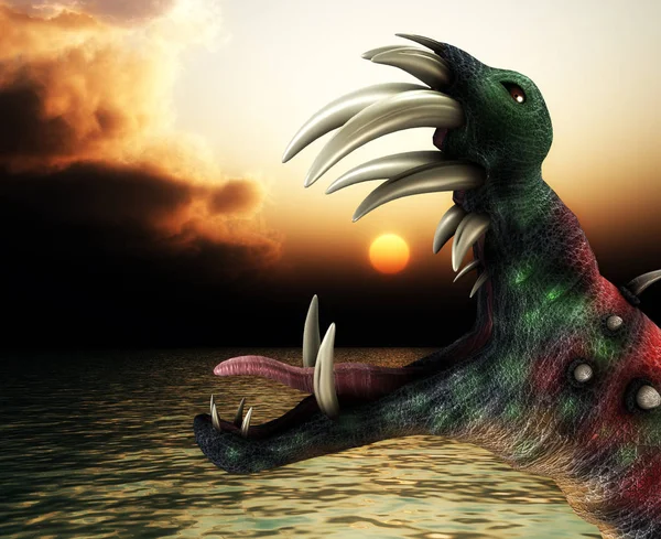 Een Afschuwelijk Halloween Monster Een Zee Landschap — Stockfoto