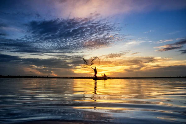 Silueta Rybích Tenatových Sítí Wanonniwat Sakon Nakhon Thajsko — Stock fotografie