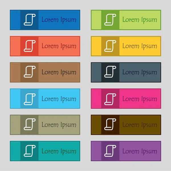 Papel Scroll Ícone Sinal Conjunto Doze Botões Retangulares Coloridos Bonitos — Fotografia de Stock
