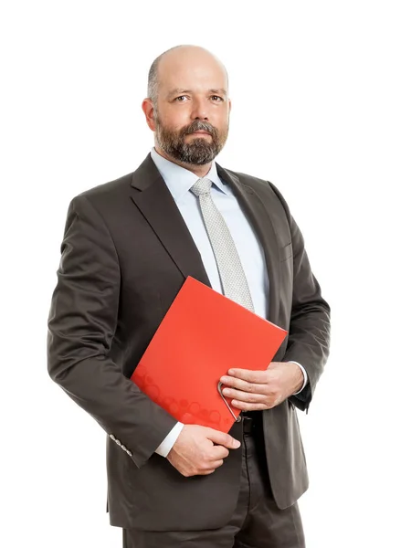 Una Imagen Hombre Negocios Guapo Con Una Carpeta Roja — Foto de Stock