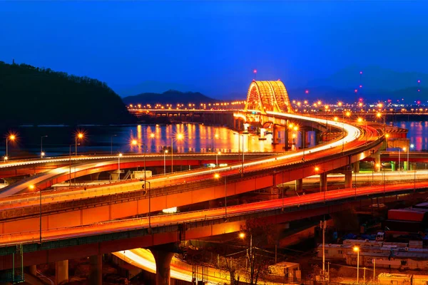 Puente Banghwa Por Noche Corea — Foto de Stock