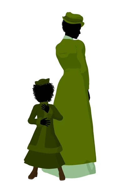 维多利亚母亲和孩子在白色背景的剪影 — 图库照片