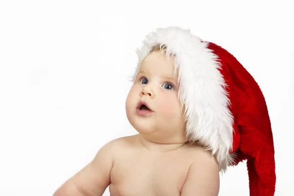 Hermoso Bebé Con Ojos Azules Sombrero Stanta Está Mirando Hacia —  Fotos de Stock