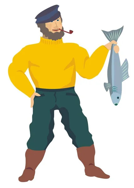 Fisherman Presenting Good Sized Fish His Last Catch Illustration — Stock Photo, Image