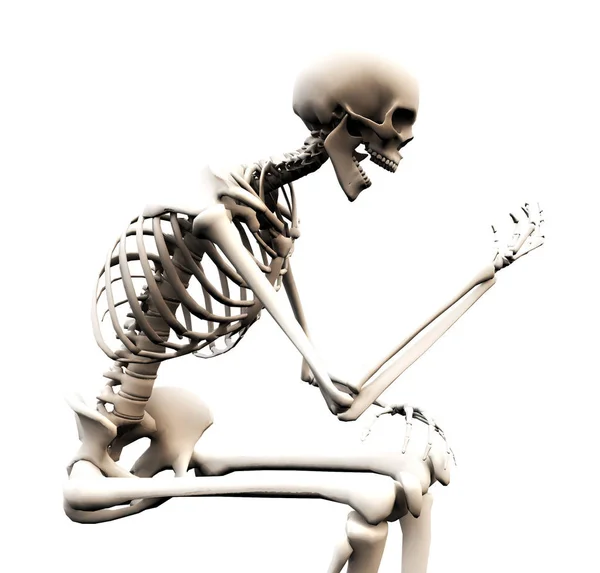 Ένας Σκελετός Κοιτάζει Δικό Του Κοκαλιάρικο Χέρι — Φωτογραφία Αρχείου