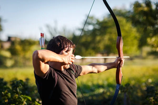 Young Archer Training Bow — Stock Photo, Image