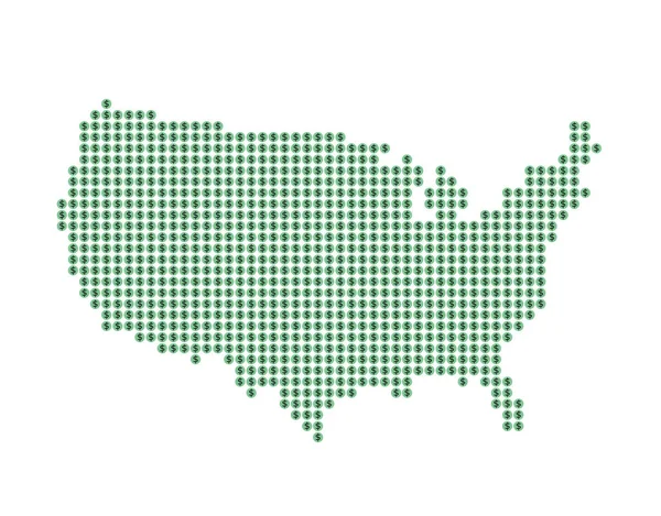 Карта Сша Зелеными Точками Знаком Доллара — стоковое фото