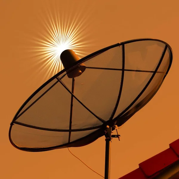 Antennes Paraboliques Coucher Soleil — Photo