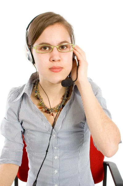 Empresa Atención Cliente Operador Mujer Sonriendo Aislado — Foto de Stock