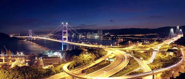 Puente Carretera Por Noche Hong Kong — Foto de Stock