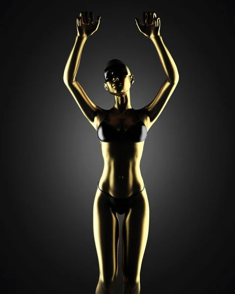 美丽的金色女性雕像在黑暗的背景 — 图库照片