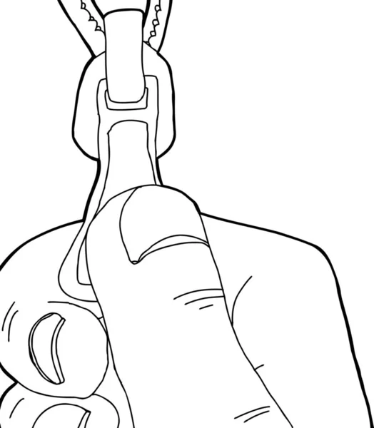 ジッパーを引っ張る片手のアウトライン漫画 — ストック写真