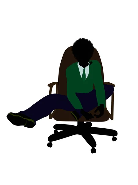 非洲裔美国学校男孩坐在椅子上插图剪影的白色背景 — 图库照片