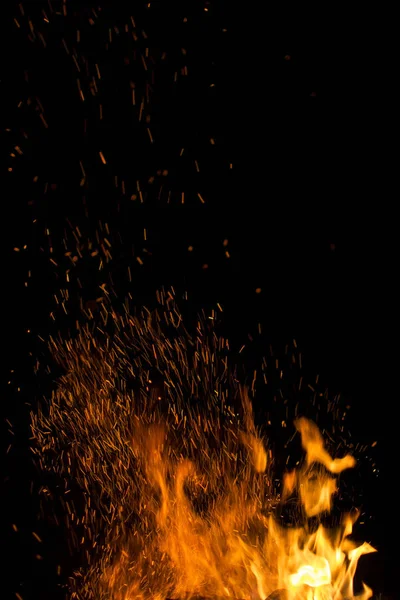 Fogo Faíscas Laranja Sobre Fundo Preto — Fotografia de Stock