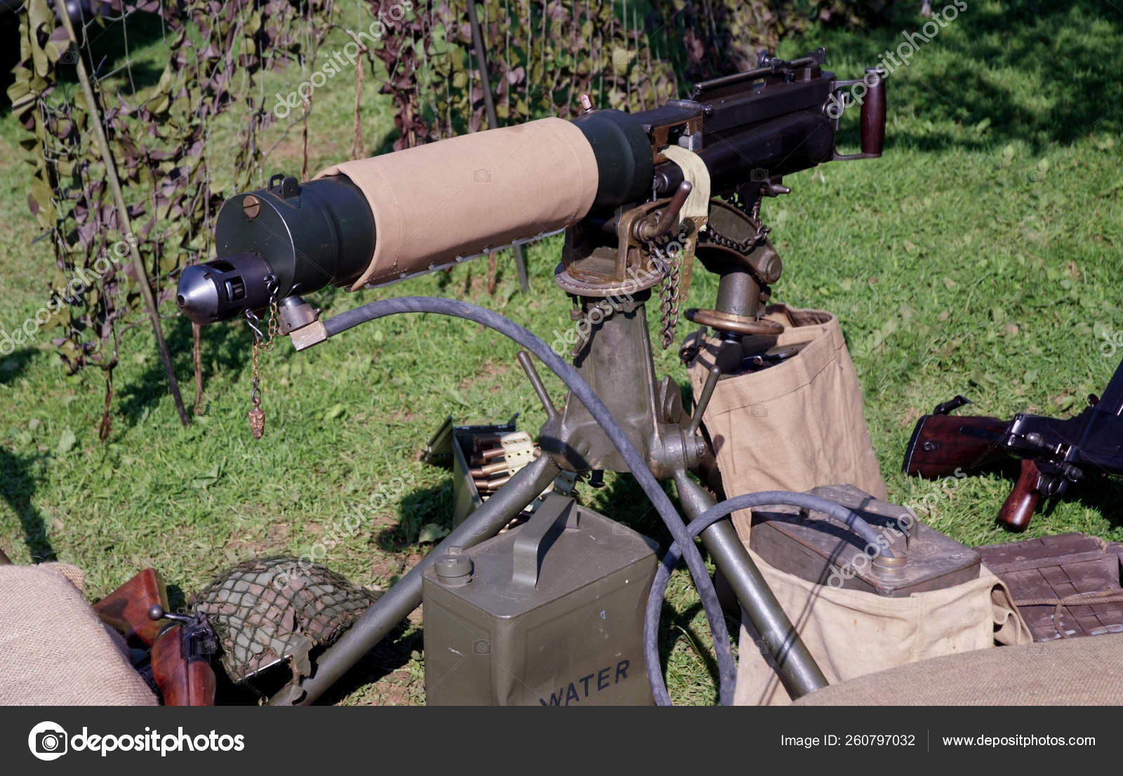 Water Cooled Machine Gun Mock Battle Situtation Stock Photo by