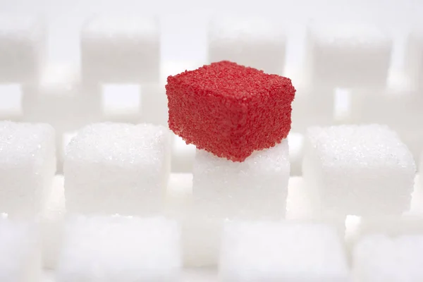 Cubos Azúcar Con Cubo Azúcar Rojo — Foto de Stock