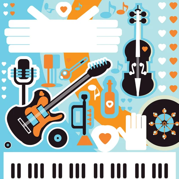 Fondo Musical Abstracto Ilustración Vectorial Collage Con Instrumentos Musicales Corazones — Foto de Stock