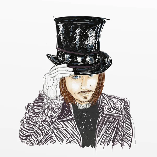 Uomo Con Cappello Frak Serigrafia Artistica Johnny Depp Attore Regista — Foto Stock