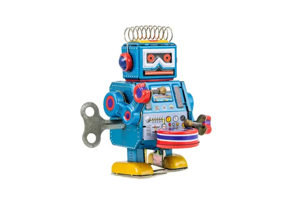 Retro Robot Juguetes Aislados Sobre Fondo Blanco Con Camino Recorte — Foto de Stock