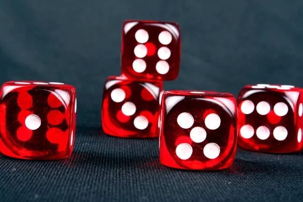 Red Dices Black Fabric Casino Table — Stock Photo, Image