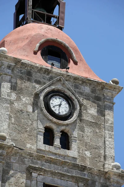 Antigua Torre Del Reloj Ciudad Rodas Grecia — Foto de Stock