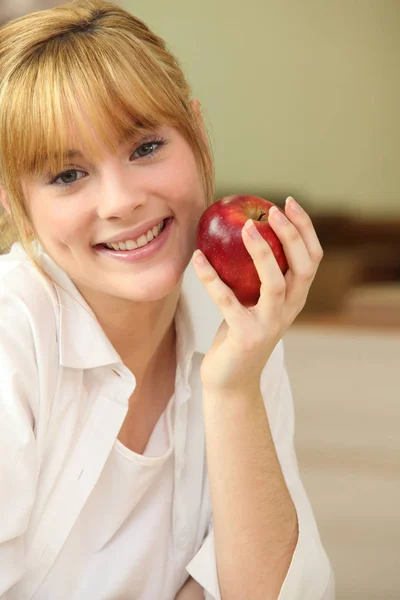 Portrait Woman Apple — Stock Photo, Image