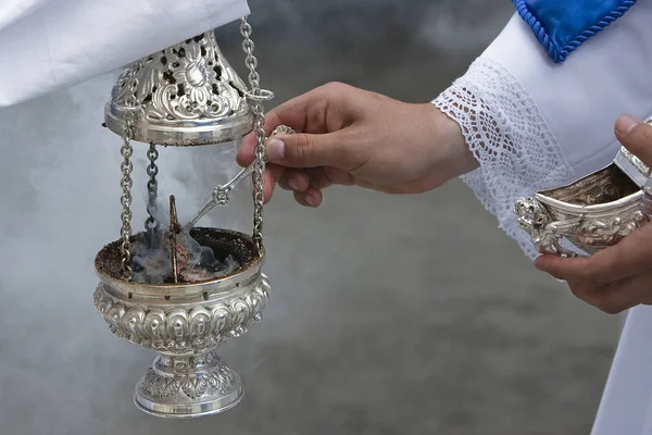 Kadzielnica Srebra Lub Alpaki Kadzidła Świętym Tygodniu Hiszpania — Zdjęcie stockowe