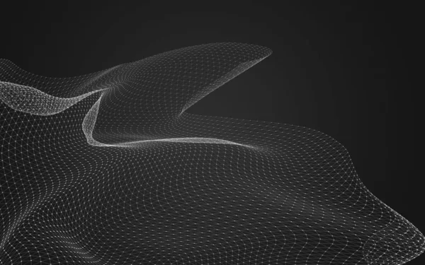 点と線を結ぶ多角形の空間の低ポリダークな背景 接続構造 3Dレンダリング — ストック写真
