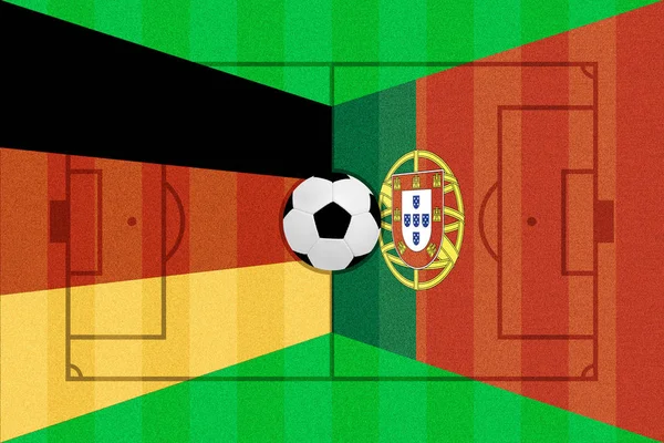 サッカーフィールドレイアウト上のドイツとポルトガルの旗 — ストック写真