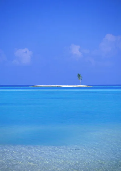 Vista Tropical Con Playa Arena Vacía Mar Azul Tranquilo Durante — Foto de Stock