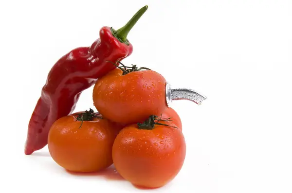 Hot Tomato Juice Distributor Made Four Tomatos Paprika Tap — Stock Photo, Image