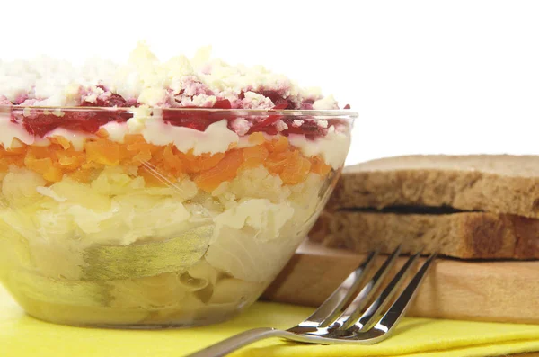 Salată Tradițională Hering Rusească Castron Sticlă — Fotografie, imagine de stoc