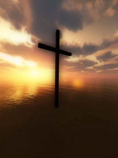 Religiöses Konzeptbild Das Das Jesuskreuz Zeigt Das Über Dem Meer — Stockfoto