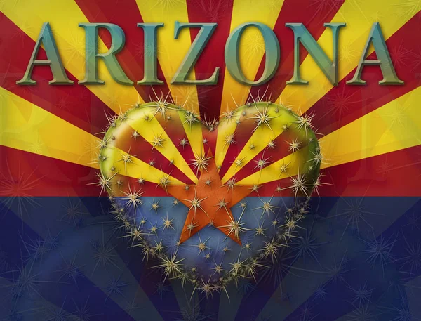 Bir Kalp Şeklinde Dikenli Armut Kaktüs Arizona Bayrağı Ile Dijital — Stok fotoğraf