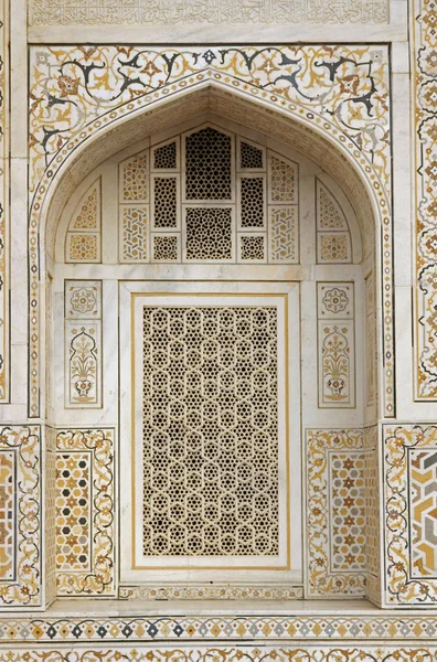 Window Arch Ornate White Marble Mughal Tomb Timad Daulah 17Th — Stock Photo, Image