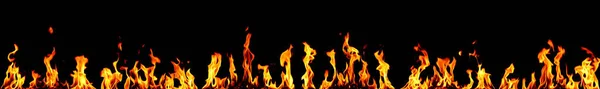 Brand Vlam Panorama Zwarte Achtergrond — Stockfoto