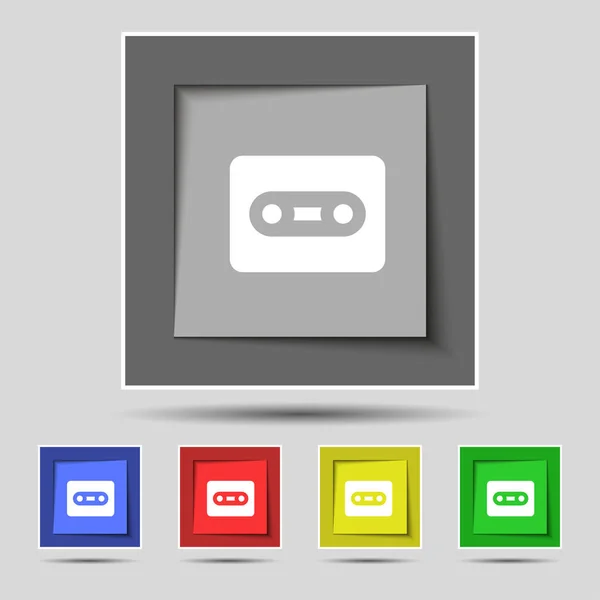 原始五个彩色按钮上的盒式图标符号 — 图库照片