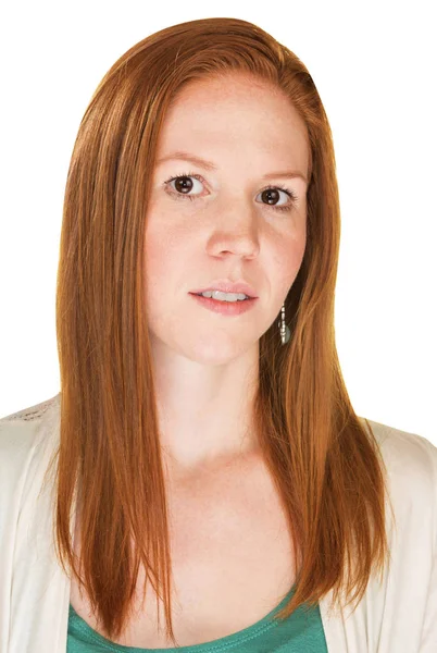 孤立した懐疑的な若い白人女性と赤い髪 — ストック写真