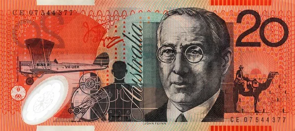 Billete Australiano Veinte Dólares Aislado Sobre Fondo Blanco — Foto de Stock