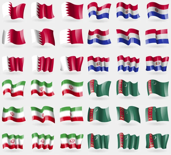Bahréin Paraguay Irán Turkmenistán Conjunto Banderas Los Países Del Mundo — Foto de Stock